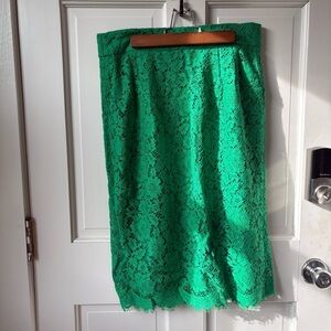 (3/$25) J. Crew Vibrant Kelly Green Eyelash Lace Pencil Skirt Size 10